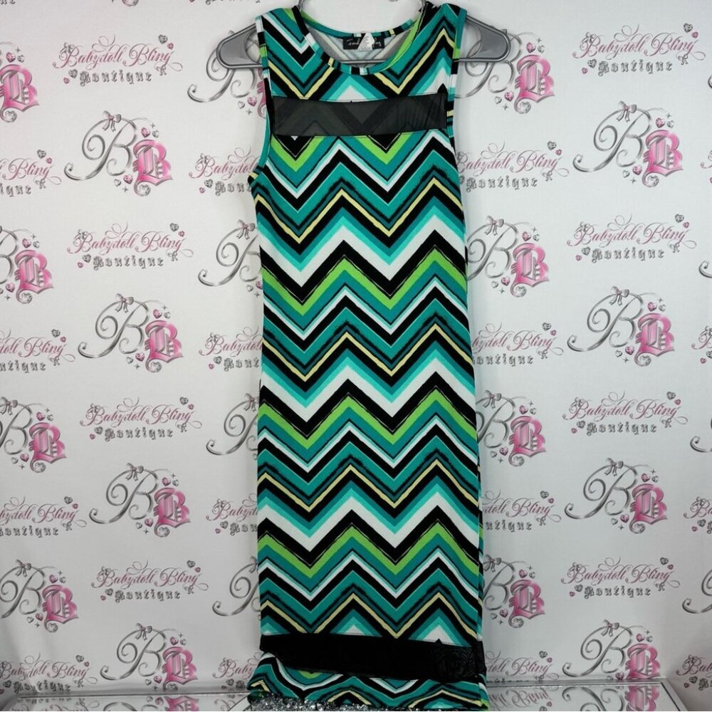French Atmosphere dress stripes blue green black white Vibrant Patterned Garment